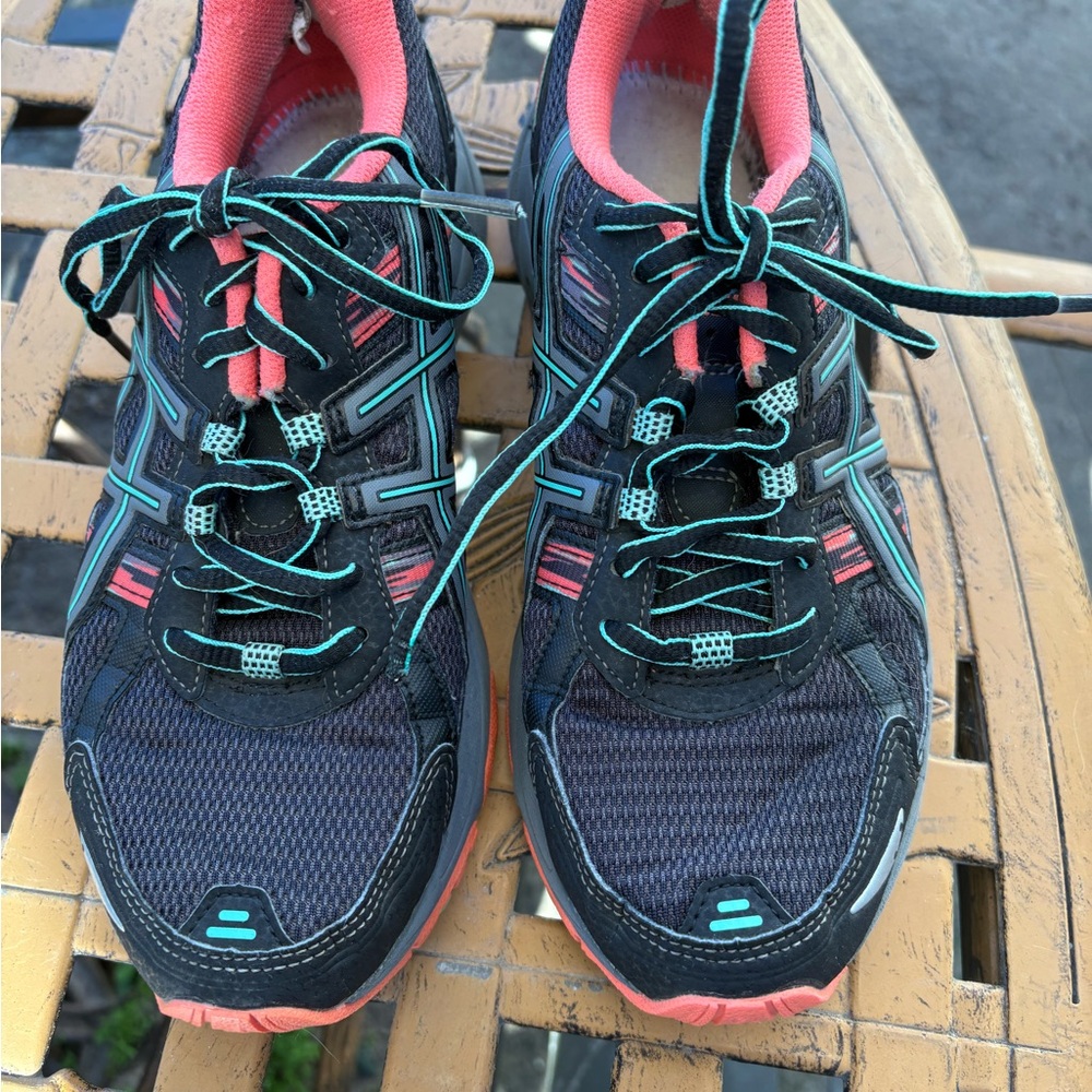 Asics Women's Black and Coral Athletic Shoes